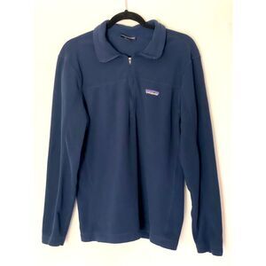 Patagonia Fleece Pullover Long Sleeves Polo Shirt Navy Blue Men’s  Medium H39